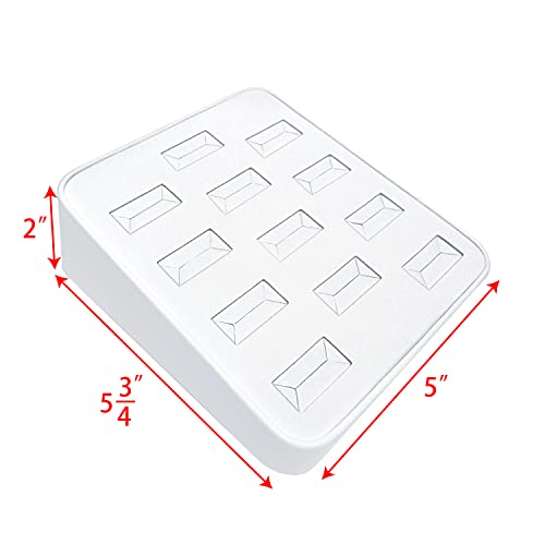 MOOCA 12 Slots Ring Tray Display, Slotted Ring Showcase Display Jewelry Organizer, Jewelry Tray for Showcase trade Show, Premium White Leatherette - color: White Faux Leather, 12 slots