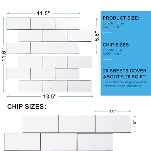Peel and Stick Backsplash Tile, 20 Sheets White Subway Tile Backsplash for Kitchen and Bathroom, Waterproof Self Adhesive Wall Tile, Heat Resistant, Easy DIY Install, Covers 9.2 Sq.Ft - color: White-black
