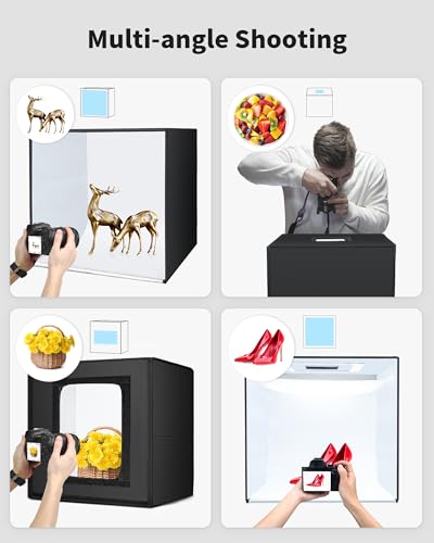 Glendan Light Box Photography: 20x20 inch Photo Studio Light Box with 240 LED Dimmable LED Lights - Folding Photo Box with 12 Color Backdrops for Jewelry Food Electronics Product Photography - size: 20*20 Inch