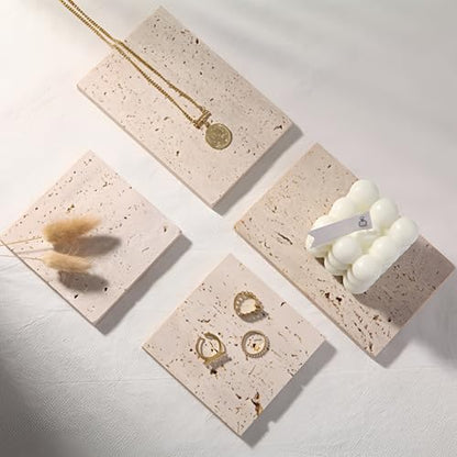 Natural Travertine Stone Display Tiles, Decorative Photography Props for Jewelry, Cosmetics, Home Decor, Beige Stone Blocks (15cm*30cm) - size: 15cm*30cm