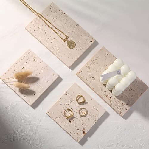 Natural Travertine Stone Display Tiles, Decorative Photography Props for Jewelry, Cosmetics, Home Decor, Beige Stone Blocks (15cm*30cm) - size: 15cm*30cm