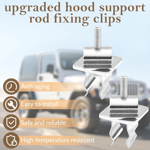 J4007456 Upgrade Hood Prop Rod Retainer Clip,Stainless Steel Material,Compatible with Jeep Wrangler YJ/TJ Chrysler Town & Country Dodge Durango Grand Caravan Ram Van 2 Pack