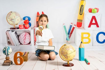 Kate Back to School Backdrop 1st Day of School Backdrop Colorful Crayon ABC Background for Kids,8x8ft - size: 8x8ft