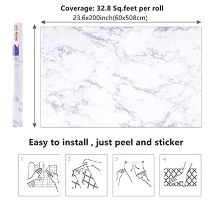 Arthome 60 x 508 cm Peel and Stick Marble Contact Paper,Self-Adhesive Waterproof Vinyl Flim for Furniture Sticker, Kitchens, Bedrooms and Bathrooms - color: White Marble, size: 23.6" x 200"