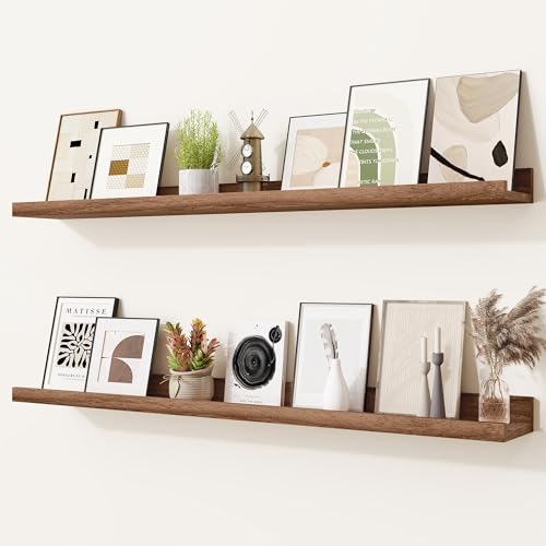 Heimlove Picture Ledge Shelf,36 inch Long Floating Shelves for Wall Set of 2,Picture Shelf with Lip for Wall Decor,Living Room,Bedroom,Bookshelf,Nursery,Perfume,Walnut Color - color: Walnut, size: 36'', Set of 2