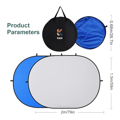 Kate 5x6.5ft(1.5x2m) Collapsible Backdrop Blue Grey Twist Flex Folding Pop up Backgrounds for Photoshoot, Headshots Photo, Video Calls - color: Blue/Grey