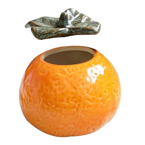 TIDTALEO Ceramic Orange Fruit Shaped Canister with Lid Nordic Style Tea Storage Jar Simulation Orange Decoration for Kitchen and Photography Props