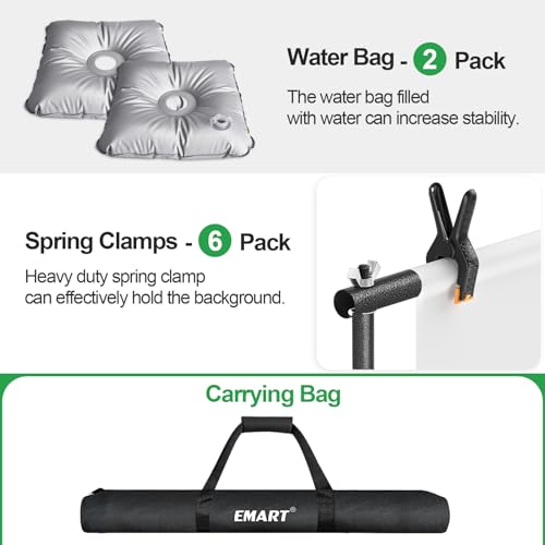 EMART Portable Backdrop Stand Kit with Foldable Cross Flat Base, Adjustable 8.5ft Height 10ft Width Pipe and Drape Background Hanging Frame Bar for Photography Party Wedding Birthday Photo Studio