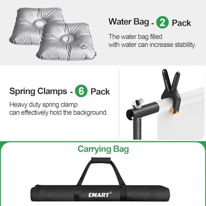 EMART Portable Backdrop Stand Kit with Foldable Cross Flat Base, Adjustable 8.5ft Height 10ft Width Pipe and Drape Background Hanging Frame Bar for Photography Party Wedding Birthday Photo Studio