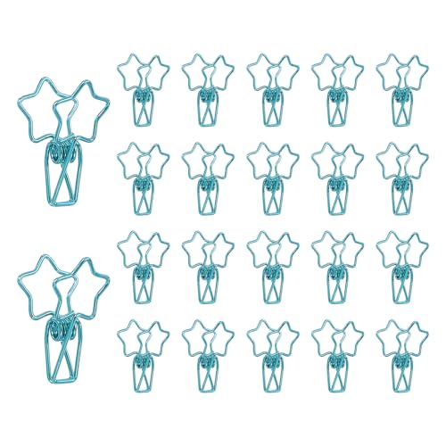 PATIKIL 30Pcs Paper Office Binder Clip, 1.2" Small Metal Wire Hollow Out Paper Clamps Pentagram Design Long Tail Binder Clips for Photo Clothes Hanging Office Home Food Package, Blue - color: Blue