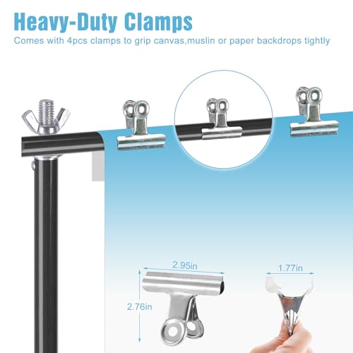 Adjustable Backdrop Stand, 6.5 x 10ft Photo Studio Background Stand Support kit with 4 Clamps, Carrying Bag, Photo Backdrop Stand for Party, Green Screen, Events Wedding Decoration, Photography