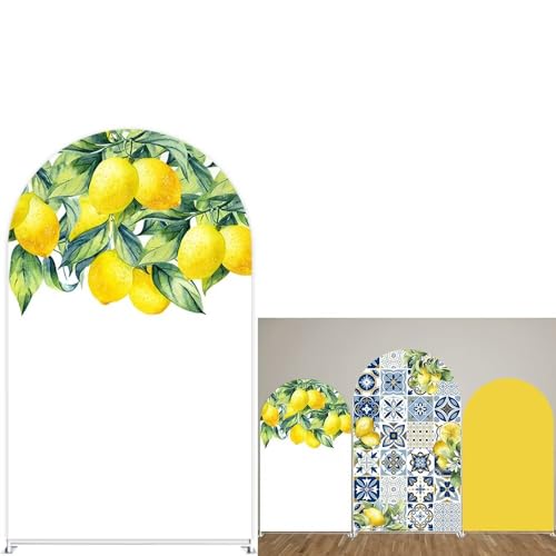 Mediterranean Lemon Arch Backdrop Cover for Porcelain Parties Decorations Double-Sided Arched Stand Covers Background Birthday Banquet Banner - color: Gx-1515, size: 3ftx5ft (35"x60")