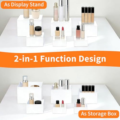 ABenkle 6Pcs White Acrylic Buffet Risers, Buffet Table Risers and Stands, Food Risers Display Shelf for Party Catering Dessert Cupcake,Cube Display Box with Mini Sign - size: 8",7",6",5",4",3"