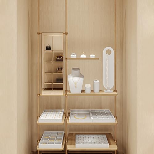 Oirlv Premium White Leather Stackable Jewelry Tray 18 Gird Necklace Bracelet Organizer Showcase Necklace Display Tray - color: White, size: Necklace/Bracelet Tray
