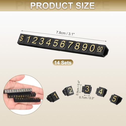 uxcell 14 Set Price Display Cube, Adjustable Price Tag Stand Removable Mini Tag Number Letter Price Dollar Block Kit for Jewelry Retail Shop Price Signs (Black/Gold, 3.1" Length) - color: Black/Gold, size: 7.8"