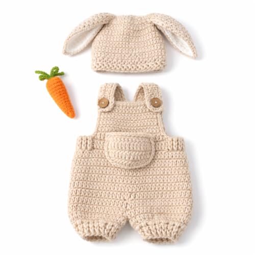 Baby Bunny Outfit for Newborn Photoshoot Props – Easter Baby Outfit Knitted Crochet Bunny Costume with Bunny Ears Hat & Carrot Prop – Newborn Photography Outfit Easter Bunny Baby Photoshoot Costume