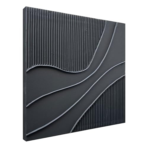 NANKAI Art Hand-Painted Black Texture Minimalist Oil Painting 24x24 inch Abstract Home Wall Art Deco Painting - color: Nkhb298