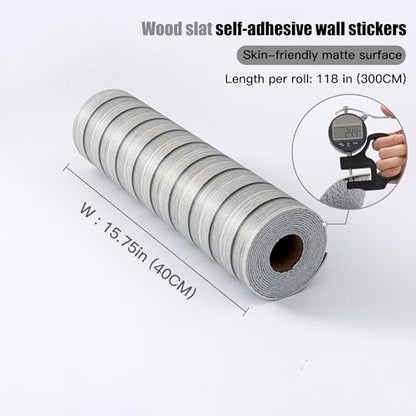 Peel and Stick PVC Slat Wall Panels, Wood Grain Self-Adhesive Soundproof Moisture-Resistant Paneling, 3D Faux Wood Panels for Bedroom Bathroom Walls & Ceilings 118"x15.75"(Gray,13Sq.ft) - color: Gray