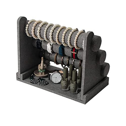 3 Tier Detachable Bracelet Holder, Bracelet Bangle Display Stand, Hair Ties Watch Organizer For Home Show or Sell (Grey linen) - color: Gray Linen