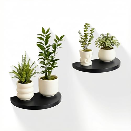 Small Wood Floating Shelves (2-Pack, 8-inch Diameter) - Round Sturdy Invisible Wall Mount Display for Small Plants,Toys,Bathroom,Living Room Storage & Modern Rustic Décor (Black) - color: Black, size: 8 Inch-2 Pcs