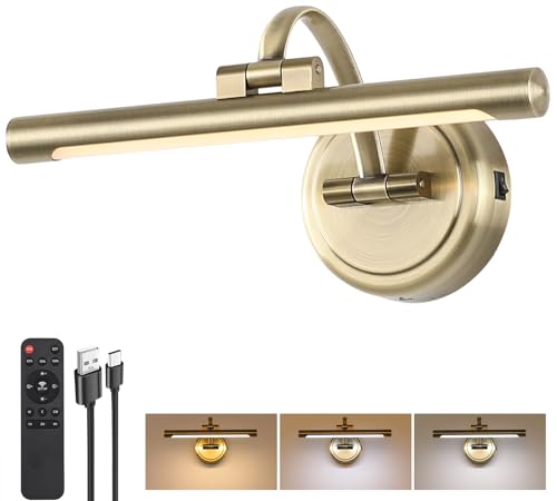 Picture Light for Wall,Battery Operated Art Lights for Painting,3 Color and Brightness, Adjustable Wireless Portrait Lights with Remote for Artwork,Bookcase,Photo Frames(Antique Bronze, 12inch) - color: Antique Bronze, size: 12inch