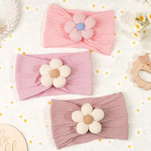 CÉLLOT 5 Pcs Baby Flower Headbands Baby Girls Nylon Headbands Soft Hairbands Hair Accessories for Newborn Infant Toddler Kids（Pink） - color: Pink