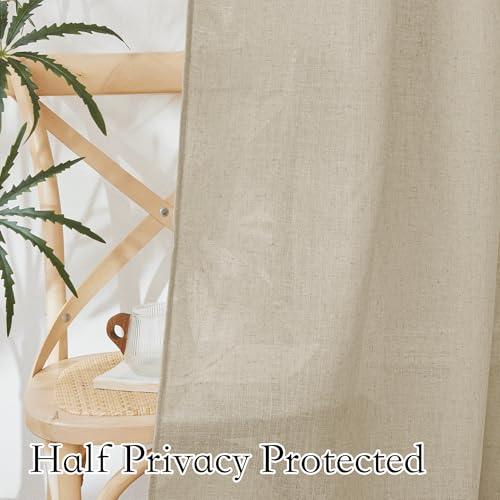RYB HOME Linen Sheer Curtains Extra Long Farmhouse Bedroom Sliding Door, Beige, W 52 x L 120, 2 Panels - color: Beige, size: 52"W x 120"L (Pack of 2)