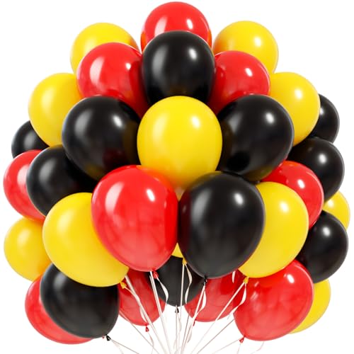 Red and Yellow Black Balloons - 100Pcs 12 inch Mouse Color Cartoon Balloons Round Latex Balloons for Mouse Theme Kids Birthday Baby Shower Wedding Anniversary Party Decorations Supplies - color: Red Yellow Black