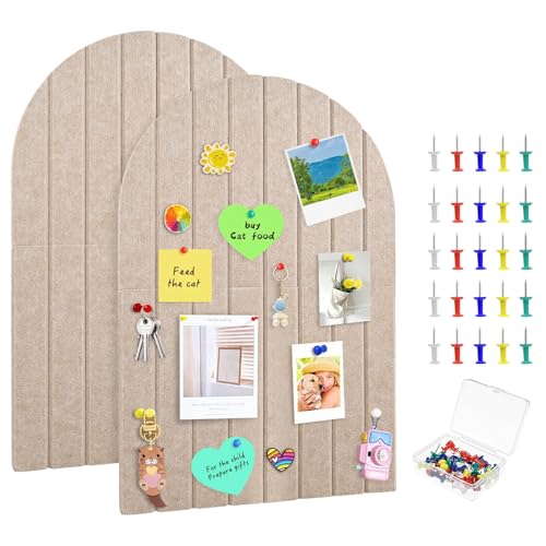 2 Pcs Foldable Felt Bulletin Board, 0.35" Thick Arch Fabric Pin Board with Adhesive Sticker, Large Cork Boards Wall Mount Memo Boards for Office Bedroom Living Room, Decorative Board (24x16 inch) - size: 24x16 inch