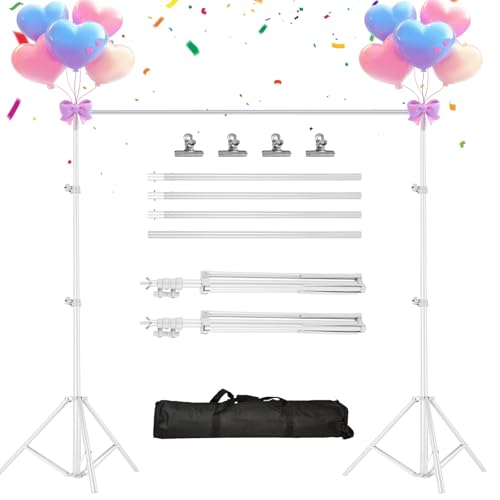 iMounTEK Backdrop Stand Photo Video Studio, 10Ft Wide Adjustable Backdrop Stand, Background Support System Kit with Clamps Carry Bag for Photography/Wedding/Party Decoration(White) - color: White, size: 6.5X10Ft