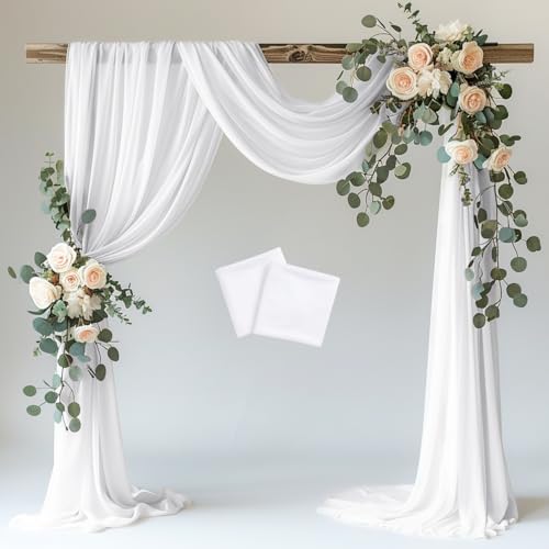 Wokceer Wedding Arch Draping Fabric 2 Panels 28.7" x 20FT White Sheer Fabric Backdrop Arch Draping for Wedding Ceremony Birthday Party Bridal Shower Decoration - color: White, size: 2 Panels