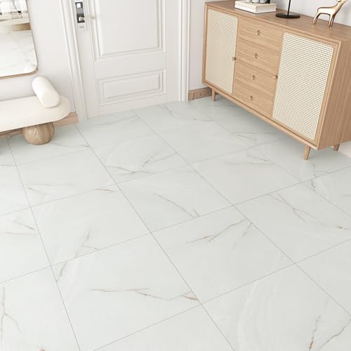 Gray/White Marble Vinyl Flooring Peel and Stick Floor Tile 12''x12'' Waterproof Flooring Planks Self Adhesive Thick Sticky Tiles for Kitchen Bathroom Stick on Floor Tile for Bedroom Basement 16-Sheets - color: Gray/White, size: 16 Tiles