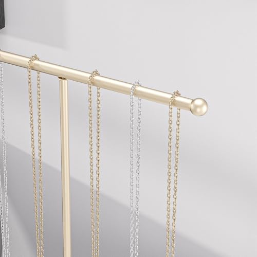 Metal T-Bar Necklace Holder Stand, Necklace Hanging Display Stand, Tabletop Jewelry Organizer Stand for Necklace Bracelet Earring Display (Gold With Metal Base) - color: Gold, size: Round Metal Base