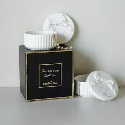COLLECTIVE HOME - Monogram Jewelry Box with Bow, Christmas Gift Ideas for Women, Small Gift for Girlfriend Wife, Ring Holder, Earrings Dish, Birthday Gift for Her (N) - color: N