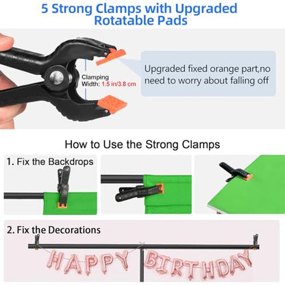 Hemmotop 7x5ft (HxW) T-Shape Photo Backdrop Stand, Portable Green Screen Stand Only with 5 Clip Clamps and Carry Bag, Adjustable Background Support Kit for Birthday, Baby Shower, Parties, Photoshoots - size: 7x5ft
