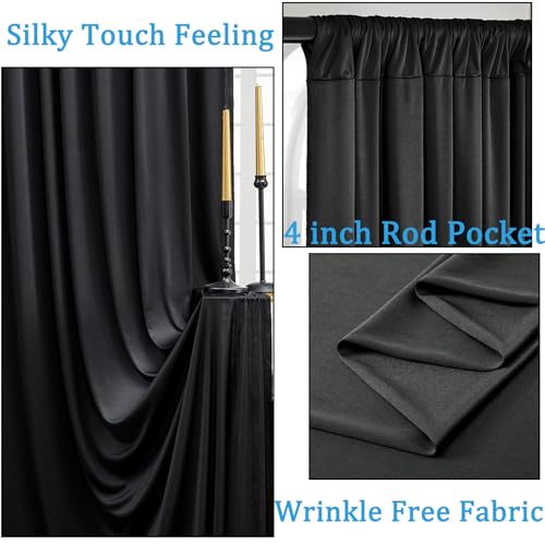 20ft x 10ft Wrinkle Free Black Backdrop Curtains for Parties, 4 Panels 5x10ft Silky Polyester Black Photo Backdrop Drapes for Wedding Graduation Birthday Party Photography Background - color: Black, size: 20ftx10ft