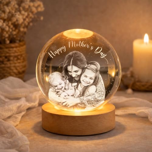 Noni Personalized 3D Photo Crystal Ball Light, Custom Engraved Family Portrait LED Night Light, Crystal Photo Gift for Mom, Grandma, Mother’s Day Keepsake Style 04 - color: Style 04