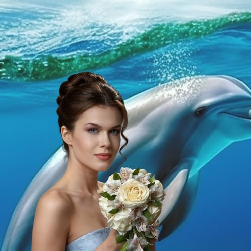 Swimming Dolphin in Blue Sea Backdrop Background for Photography 5x7ft Photobooth Professional Photo Backdrop Curtains Video Photography Studio Photo Backgrounds Banner Booth Background Screen Parties - color: Swimming Dolphin In Blue Sea