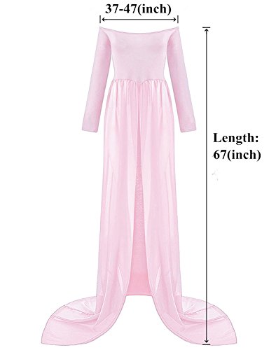 ZIUMUDY Maternity Maxi Chiffon Photography Dress Split Front Gown for Photoshoot - color: Pink