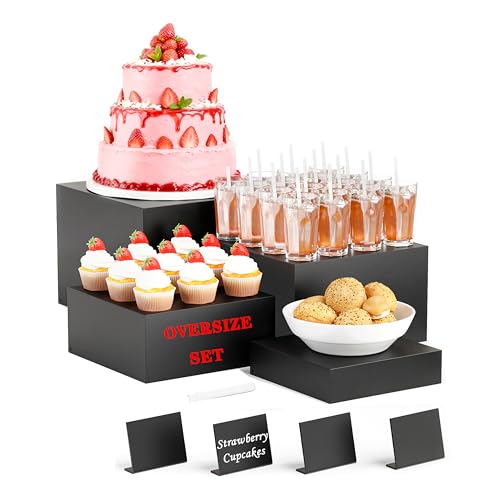 Metal Buffet Risers,4PCS OVERSIZED Food Risers for Buffet Table 8''X9''10''X11''Display Stand with Mini Acrylic Signs for Catering Dessert Collectibles Jewelry Figures Show Matte Black Cube Boxes Nesting Risers with Hollow Bottoms - color: Matte Black, si
