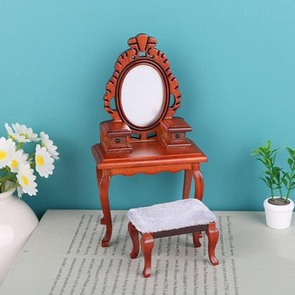 1/12 Vanity Desk with Stool Photo Props Decorative Pretend Makeup Vanity Table Toy for Handcraft Furnishings Micro Landscape