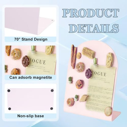 2 Pack Desk Magnetic Bulletin Board Metal Tabletop Memo Souvenir/Photos Display Board Magnet Display Stand for Home School Kitchen Office (2, Pink, ARC) - color: Pink, size: ARC