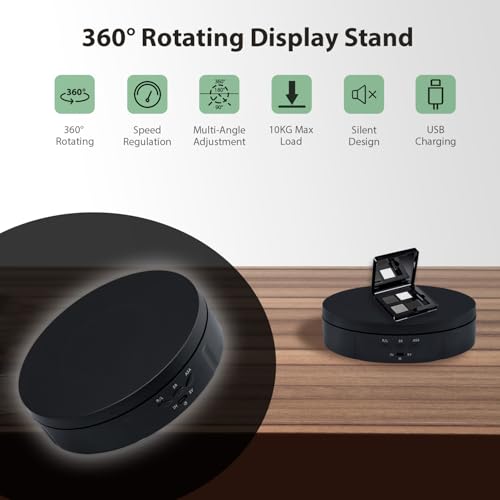 Mcbazel Motorized Rotating Display Stand,5.7inch 360 Degree Electric Rotating Turntable Display Stand for Photography Shows/Jewelry/Watch/3D Models/Cup -The Load-Bearing Capacity is About 10kg,Black - color: Black+5.7inch