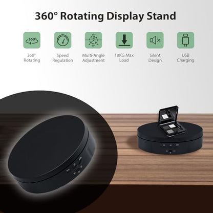 Mcbazel Motorized Rotating Display Stand,5.7inch 360 Degree Electric Rotating Turntable Display Stand for Photography Shows/Jewelry/Watch/3D Models/Cup -The Load-Bearing Capacity is About 10kg,Black - color: Black+5.7inch