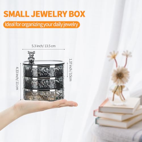 LETURE 3-Layers Rotatable Jewelry Organizer Storage Box, Clear Ripple Jewelry Holder Case for Ring Earring Necklaces Bracelets Makeup Hair Accessories, Small Rotating Jewelry Tray for Women (Grey) - color: Grey
