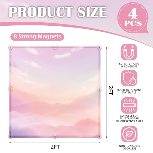 ANGSYLTH 2 x 2 Feet Fluorescent Light Covers - 4 Pcs Covers for Ceiling Lights, Magnetic Light Filters for Classroom, Office, Hospitals, Home (Pink - Sky) - color: Pink - Sky