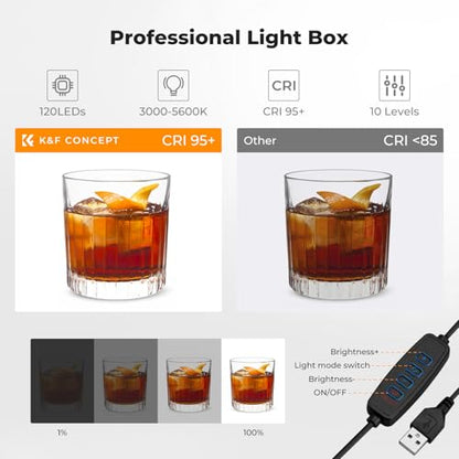K&F CONCEPT Photo Studio Light Box - 12"x12" Shooting Tent, Light Box Photography with 120 LED Lights & 6 PVC Backdrops for Jewelry, Watch, Cosmetics & Small Product Photography - size: 12*12 inch