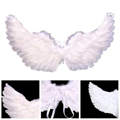 Fairy Wings Angel Feather Wings with Elastic Straps Costume Cosplay Photography Props Halloween Supplies - color: Black White, size: 23.62"X7.87"