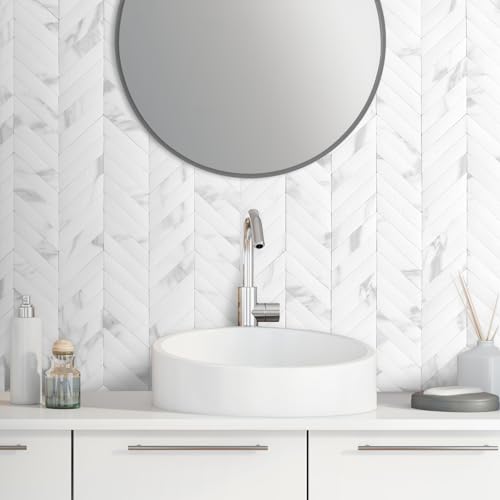 DICOFUN 10-Sheet White Marble Peel and Stick Backsplash, Faxu Stone PVC Stick on Backsplash Wall Tiles for Kitchen and Bathroom - color: White Marble, size: 10 Sheets, 12"x12"x0.12"