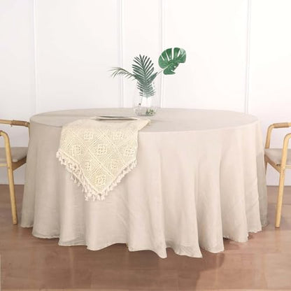 Efavormart 120" Beige Premium Faux Linen Round Tablecloth | Textured Wrinkle Free Tablecloth - color: Beige, size: 120" (Round)